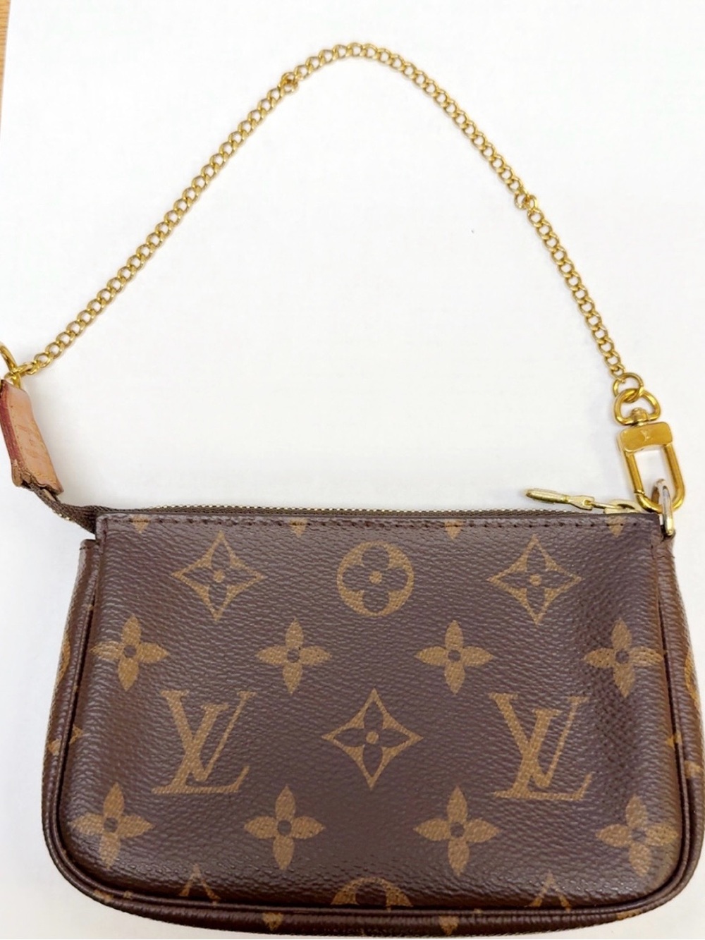 Louis Vuitton Brown Monogram Mini Pochette with Gold Chain